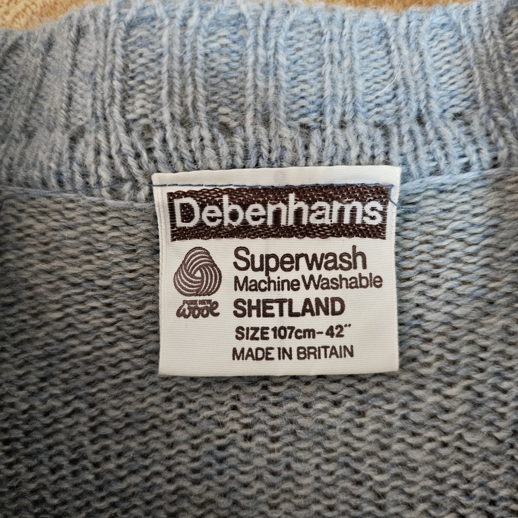 Vtg Debenhams Shetland Wool Sweater Britain Blue Superwash 42" Xl Stored 30+ Yrs — image 4 of 6